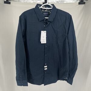 NWT Denim & Flower Navy Blue White Dot Men's Size‎ Large Button Up Long Sleeve